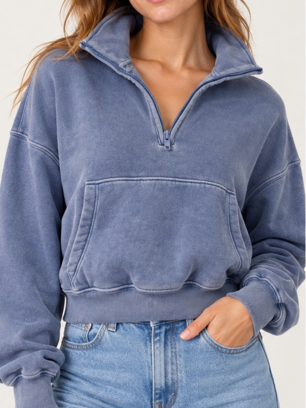 Abercrombie Soft A&F Garment Dyed Blue Quarter Zip Sweatshirt XXS